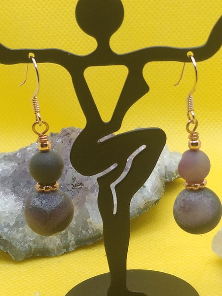 Purple Druzy and Copper Earrings