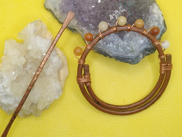 Copper and Jade Hair/Shawl Pin